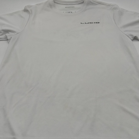Lucid Motors White Men's T-Shirt size Large crew neck sport tek - Picture 1 of 8
